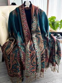 1pc Women's Cashew Nut Jacquard Fringed Scarf, Women's Muslim Headscarf, Soft And Lightweight Shawl, Elegant Headscarf For Daily Travel, Shawl - Multicolor - View 16