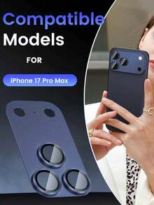 1 buah Pelindung Lensa Kamera Armor Logam Matte Biru Tua, Kompatibel dengan iPhone 18 Pro Max 18 Pro 17 16 Pro Max 15 14 13, Pelindung Modul Kamera Cakupan Penuh, Kaca Tempered Anti-Silau AR, Tahan Guncangan, Tahan Gores, Anti Sidik Jari, Cocok untuk Casing Ponsel dan Pelindung Lensa - Navy Blue - View 3