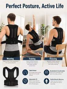 1pc Posture Support Belt, Adjustable Premium Posture Corrector | Classic Basic Style, Unisex Back Support Belt For Posture Improvement - Black - View 9