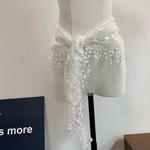 1pc New French Hollow Lace Layered Waist Scarf With Triangle Hem, Tassel Waist Accessory For Dancing And Street Dance - Multicolor - View 6