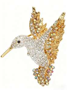 1pc Fashion Vintage Rhinestone Inlaid Bird Brooch, Suitable For Daily And Holiday Wear - Gold - View 4