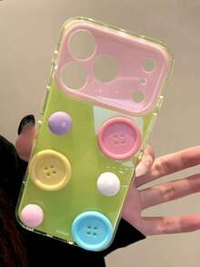 Casing Ponsel IMD Tombol Warna-warni 3D Unik Dua Warna Kompatibel dengan iPhone 17ProMax 17PRo 17 16ProMax 16Pro 16 15ProMax 15Pro 15 Pelindung Anti-Jatuh - Hijau - View 2