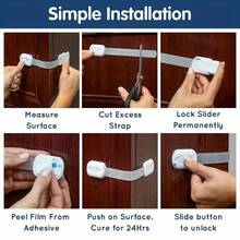 6pcs Plastic Children Safety Cabinet Locks, Adjustable Multi-Function Drawer Safety Locks Door Locks Design, Prevent Children From Being Trapped - White - View 5