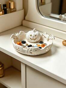 1pc Halloween Pumpkin Jewelry Storage Tray,Bat-Shaped Pumpkin, Suitable For Desktop Key,Halloween-Themed Party Decoration Or Jewelry Box,The Best Gift For Friends.Vanity Decor,Halloween Party Favors,Home Office Decor - Multicolor - View 5
