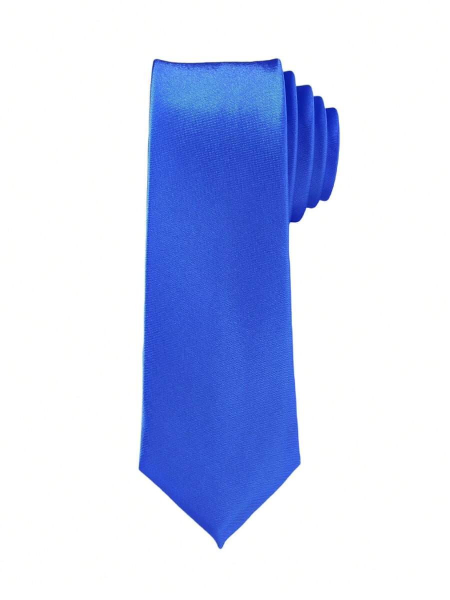 1PC Men's Solid Color Tie, Business Formal Narrow Tie (4cm) - Royal Blue - View 1