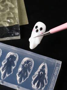 1 Peça Molde de Silicone 3D para Arte de Unhas de Halloween, Molde de Escultura com Padrão Fofo de Fantasma Branco, Adequado para Ferramenta de Decoração de Clipe de Unha - Branco - Visão 5