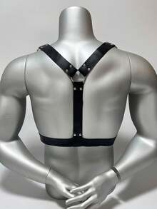 1pc Unisex Wide PU Leather Chest Harness, Adjustable Fashion Waist Belt, Suitable For Daily Home And Outdoor Wear - Black - View 5