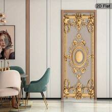 1/2pcs Fashionable 2D Flat Door Wall Decals, Featuring Exquisite Design. These Self-Adhesive And Removable Wall Murals Have Gold Edges. They Embody A Classic Style, Perfect For Modern Door Decor, And Showcase Vibrant Images - A - View 9