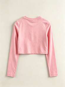 3pcs Tween Girl Light Pink Cropped Long Sleeve Tops DTG Print Hat Fox Lunar Fox Bonjour Tea Fox Dancing Deer Cotton Set - Pink + Pink + Pink - View 5