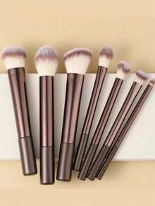 12pcs Professional Soft Bristle Long Aluminum Handle Makeup Brush Set, Including Soft Foundation Brush, Eyeshadow Brush, Eyebrow Brush, Blending Brush, Highlighter Brush, Concealer Brush, Suitable For Daily Use And Travel, Great Gift For Makeup Tool Accessories, Store The Full Set Of Makeup Brushes In A Makeup Bag, Pair With Daily Outfits For Back To School, Essential For Halloween Outfits And Holiday Dressing. - Coffee Brown - View 4