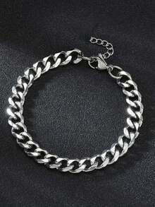 1 pieza Pulsera de cadena de eslabones cubanos retorcidos de acero inoxidable, accesorio de hip hop para hombres, joyería de moda genial para parejas, regalo del Día del Padre, regalo de Navidad, Acción de Gracias, vacaciones y cumpleaños - Plateado - Ver 4