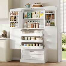 Kitchen Cabinet With 3 Sliding Shelves, Drawers, And A Tall Double-Door Pantry With Door Shelves For Kitchen, Dining Room, And Living Room - View 4