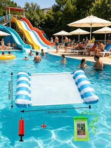 1pc/2pcs/3pcs Foldable Summer Inflatable Water Hammock PVC Floating Lounge Chair Adult Pool/Beach Lounger Essential Beach Supplies Holiday Games - A - View 15