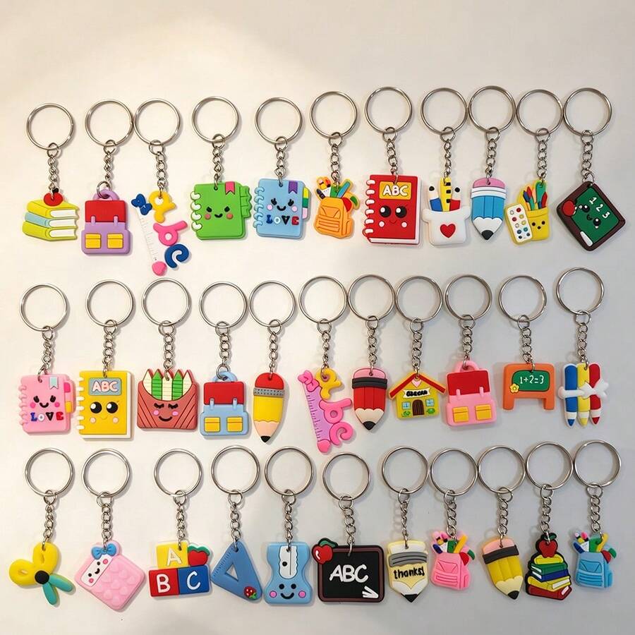 16/18/20/28/33pcs Assorted Cartoon Pencil, Ruler, Cute Writing Board, Calculator, Keychain, Cute Stationery, Various Styles And Shapes, Keyring, Suitable For Classroom Prizes, Student Rewards, Back To School Season Small Gifts - Multicolor - View 1