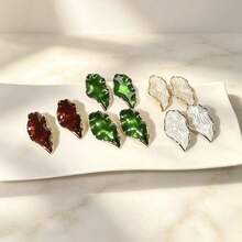 Irregular Wavy Leaf Enamel Drop Earrings, Multi-Color Vintage Metal Earrings, Luxury Daily Wear Jewelry For Women - Multicolor - View 8