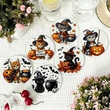 1 Set de dessous de verre antidérapants en PET avec design de citrouille et chat noir de la série Halloween, accessoires de décoration pour la maison et la cuisine, fournitures de jardin extérieur, convient pour diverses fêtes de vacances, Thanksgiving, Halloween, Noël, Jour des Morts, cadeaux de décoration de rentrée scolaire - Sous-verre en PET-2201 - Voir 10