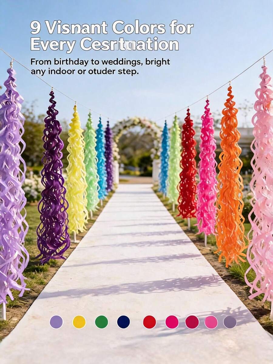 Papier-Spiral-Quasten-Dekorationen, geeignet für handgemachte Bastelarbeiten, verwendet für Geburtstagsballon-Dekoration, Feiertagslaternen, Innendekoration, Hochzeiten, Partys und Abschlussfeiern, anwendbar für Innen- und Außen-Spiral-Quasten-Bänder - Mehrfarbig - Übersicht 1