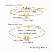 2Pcs/Set New Simple Initial Heart Pendant  Gold Color Stainless Steel Chain Bead Chain Layered Chain Bracelets For Women - Yellow Gold - View 2