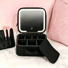 Makeup Case With LED Lighted Mirror 3 Color Dimmable Large Capacity Adjustable Dividers Travel Cosmetic Organizer - Multicolor - View 9