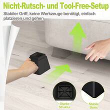 8er Set Bett- und Möbelerhöhung, Verstellbare Möbeluntersetzer für Bett Sofa Tisch, Stapelbare Möbelfüße aus Kunststoff, Mehr Platz unter Möbeln schaffen - Schwarz - Übersicht 6