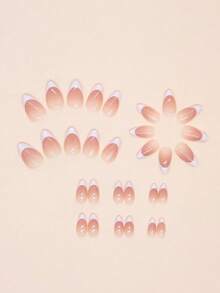 30pcs Short Almond Shape Minimalist Classic French Apricot Nude Fake Nails Premium Set Suitable For Girls Daily Wear - Multicolor - View 2