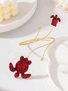 1pc Novel & Interesting Vintage Romantic Ocean Beach Vacation Style 3D Turtle Ankle Bracelet, Women's Foot Jewelry For Summer Outings, Gift - Red - View 5