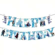 Themed Birthday Party Decoration Set, Ice Cave Happy Birthday Backdrop, Double-Layer Character Banner, Hanging Spiral Decorations, Anna Snowman Winter Princess Wall & Ceiling Decor - Multicolor - View 10