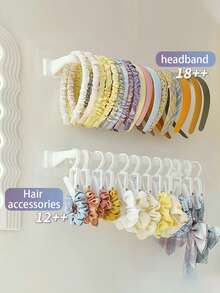 1 pieza Soporte para diademas, organizador de coleteros y gomas para el cabello montado en la pared, soporte adhesivo sin perforación para diademas, estantes de almacenamiento y exhibición de diademas para niñas o mujeres - Blanco - Ver 7