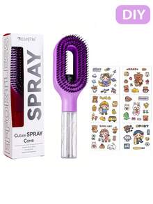 2-In-1 Spray Hairbrush With 6 DIY Stickers, Refillable Spray Brush For Wet And Dry Hair Detangling, Anti-Static Styling Tool, Personalized Hairbrush Gift - Multicolor - View 15