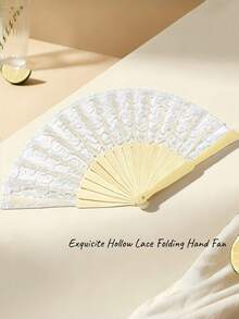 1pc Vintage Style Lace Decorated Women's Fan, Bridal Shower Decor, Wedding Photo Prop, Atmosphere Creator, Daily Photo Prop, Perfect For Matching With Bridal Gown. Can Create A Romantic Wedding Atmosphere And Also Serve As An Exquisite Decorative Item - Vintage Style Lace Decorated Women's Fan - View 5