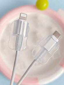 2pcs Black/White Big Eye Cat Cable Protector, High Transparency Shell Anti-Yellowing Anti-Scratch, Transparent Soft Silicone Anti-Bend Anti-Break Cable End, Suitable For Commuting Dorm Home Charging, Watching Movies While Charging Daily Use, Compatible With Apple 18W/20W PD Fast Charging, Simple Cute Digital Gift For Best Friend - Multicolor - View 7
