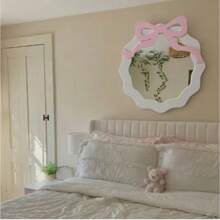 BrightRow Bohemian Style Pink Frame Bow Wall Mirror - U-Shaped Horizontal Decorative Mirror, Suitable For Bedroom, Living Room, Vanity, Dorm, Office, Asymmetrical Shape Fits Narrow Spaces - 1PC - View 5