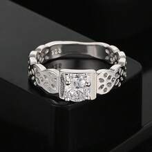 925 Silver Plated Square Zirconia Hollow Size 7 8 9 10 Ring For Women Wedding Engagement Fashion Charm Jewelry - Silver - View 2