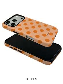 GIIPPA 1件裝清新橘色波點滿版印花設計手機殼，適用於 Phone 17 Pro Max，相容 Phone 16 Pro Max、15 Pro Max、14 Pro Max，韓系高端時尚趣味手機殼，相容 11/12/13/14/15/16 Pro Max Plus，優雅設計男女皆宜，適合送給女友的聖誕節、情人節、復活節、婚禮季與生日完美禮物 - 橘色 - 查看 4