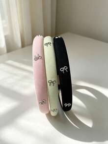 3pcs Girl New Silver Bowknot Headband, Children Solid Color Fabric Wig Head Hoop, Foam Padded Top For Daily Commuting, Work, School Wear - Multicolor - View 6
