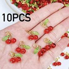 10件樹脂/玻璃水果吊墜飾品－覆盆子、葡萄與櫻桃3D設計，適用於DIY珠寶、鑰匙圈、手鍊、耳環及手機配件 - 彩色 - 查看 13