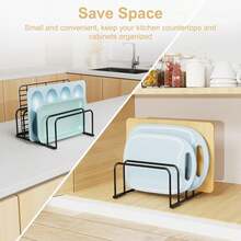 1pc Black Metal Cutting Board Storage Rack, 5-Slot Cutting Board With 3 Slots (0.51") & 2 Slots (1.06") Wide, Countertop & Cabinet Kitchen Storage Stand, Dishwasher- Cookware Holder For Home Kitchen Use - 7.09" X 5.51" X 3.15" - Multicolor - View 2