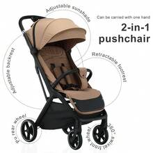 Lightweight Stroller, Foldable Stroller, Extended Sun Canopy With Zipper, One-Touch Series, Adjustable Backrest, Easy To Carry, Ideal For Travel - 棕色 - 查看 3