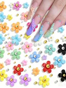 Conjunto de Decoração de Unhas com 24 Grades de Pequenas Flores de Resina Multicoloridas, com Pinça e Lápis de Cera, Adequado para Decoração de Unhas DIY, Suprimentos de Arte de Unhas - Multicolorido - Visão 5