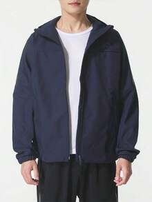 adidas Wind 3STRIPES BONDED 藍色連帽拉鍊長袖外套 男款 - 深藍色 - 查看 1