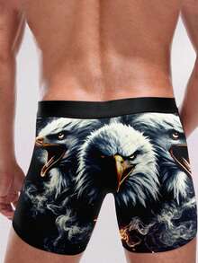 Men's Dramatic Flame Smoke Head Print Boxers, All Over Fierce Realistic White Portrait Graphic, Bold Street Fashion Underwear For Everyday Use - Black - View 3