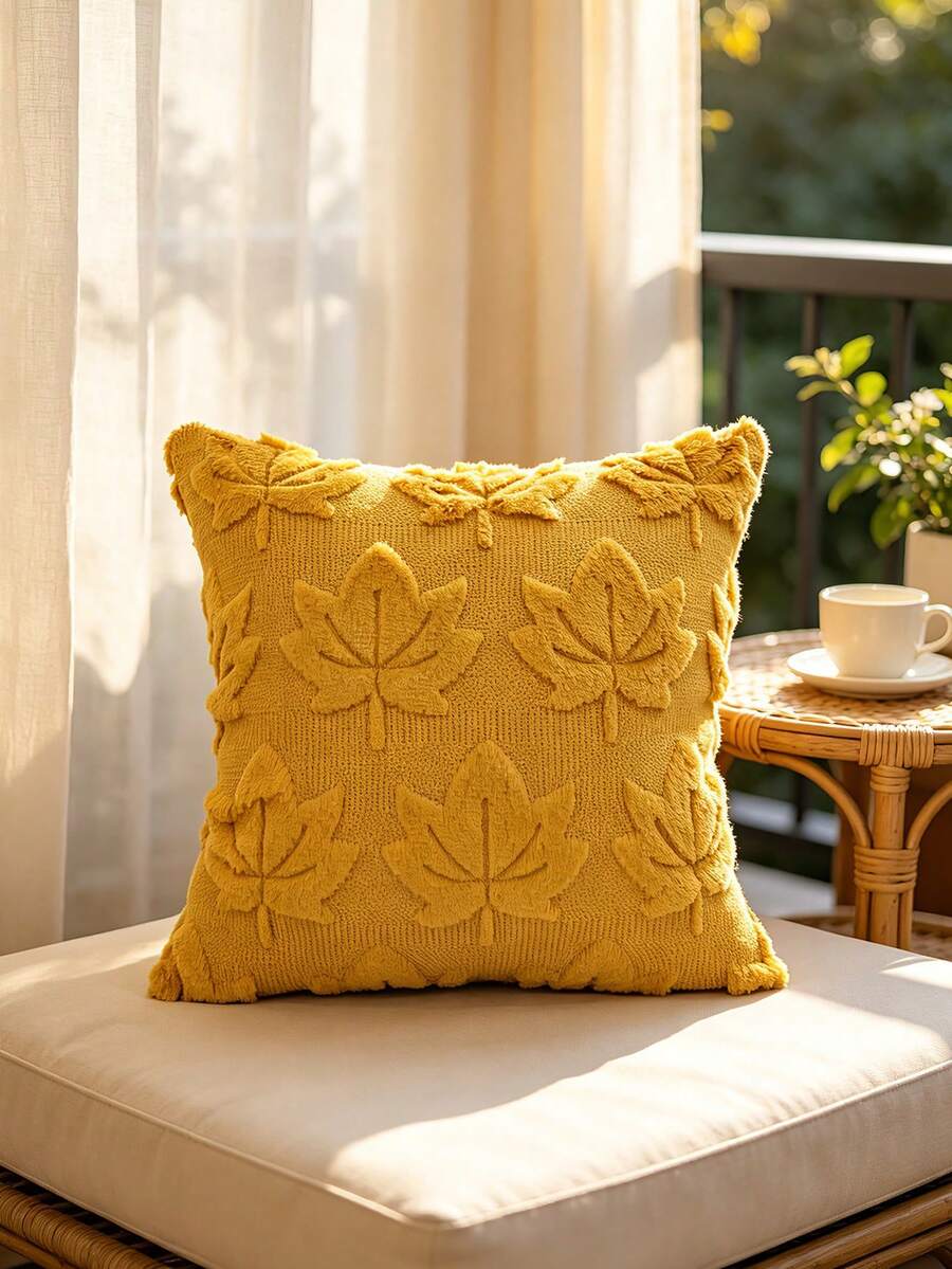 1件裝萬聖節楓葉絎縫枕套 18x18英吋,秋季沙發臥室派對氛圍裝飾,節日禮物首選 - 黃色 - 查看 1