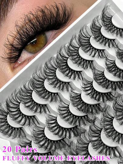 ENCHUW 20 Pairs Lashes Fluffy Wispy False Eyelashes D Curl Lashes Dramatic Long Volume Lashes Pack
