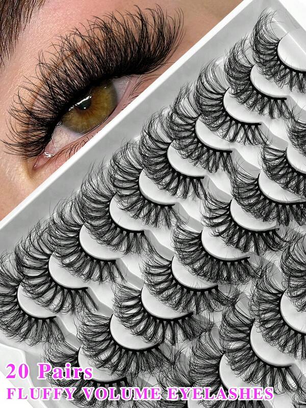 ENCHUW 20 Pairs Lashes Fluffy Wispy False Eyelashes D Curl Lashes Dramatic Long Volume Lashes Pack