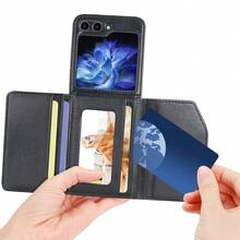 VIETAO Crossbody Strap Wallet-Style Faux Leather Phone Case, Compatible With Samsung Galaxy Z Flip 8 7 6 5 4 3 Flip8, Fashion Card Slot Protective Phone Cover - Black - View 5