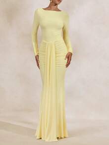 Women's Elegant Long Dress, Fitted Long Sleeve Mermaid Skirt, Suitable For Weddings, Evening Parties, Cocktail Parties And Other Formal Occasions - Yellow - View 3