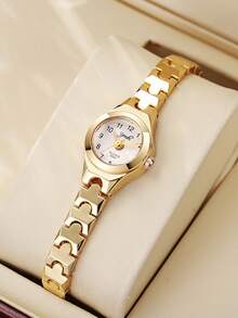 1pc Cute Fashion Women's Bracelet Watch, Simple Round Dial, Diamond Water Ripple Pattern, Alloy Quartz Watch, Suitable For Daily Wear, Birthday, Anniversary, Year-End, Cyber Monday, Halloween And Other Holiday Gifts. Gift Box Not Included. - White - View 8