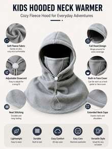 1pc Adjustable Hooded Cape, Children's Autumn/Winter Outdoor Cycling, Children's Thickened Ear & Neck Protection Integrated Hat Scarf, Student Thermal Lined Cold-Proof - Multicolor - View 5