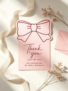 10/20/50pcs Pink Die Cut Bow Shaped Thank You Cards, Line Art Bow Package Insert Note Cards For Supporting My Small Business Gift Packaging Wedding Birthday Stationery - Custom Shaped Card - View 3