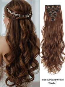 Long Synthetic Water Wave Corn Silk Style Multi-Piece Clip-In Hair Extensions 7 Pieces 18-30 Inch For Women To Add Volume Made Of Heat-Resistant Material - Mocha Brown - View 12